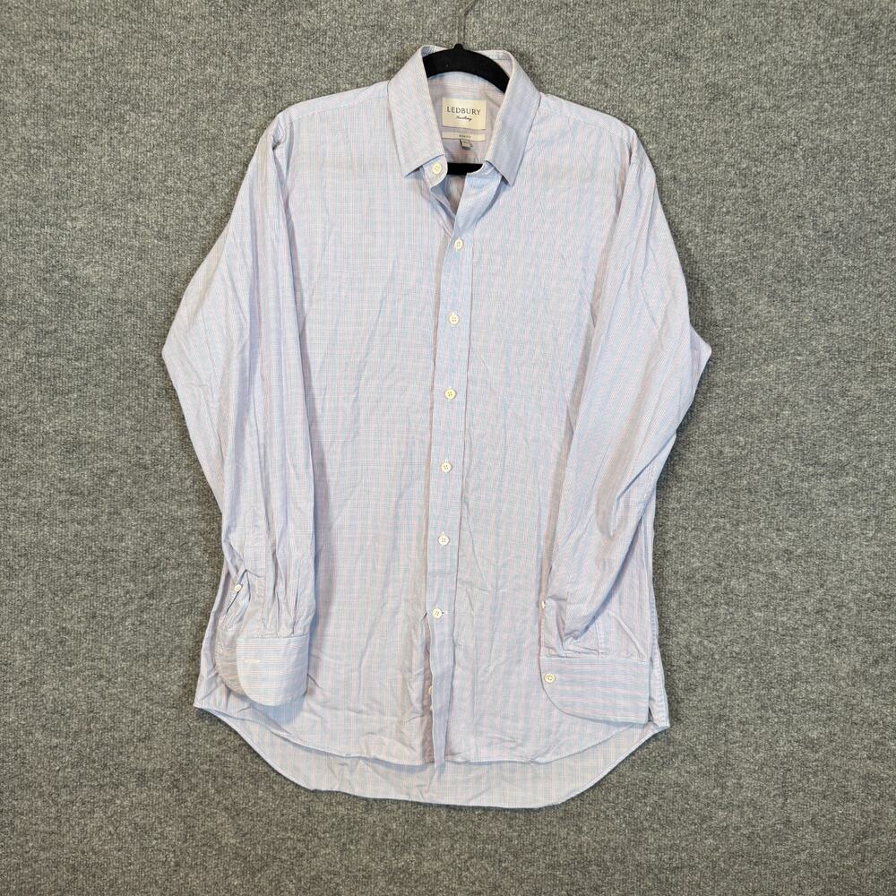 Ledbury Shirt Mens‎ 16.5 Blue Checkered Slim Fit Button Up Long Slv Dress Shirt